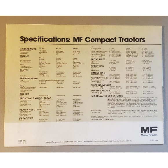 Original Massey Ferguson Compact Tractors Sales Brochure - Picture 4 of 4